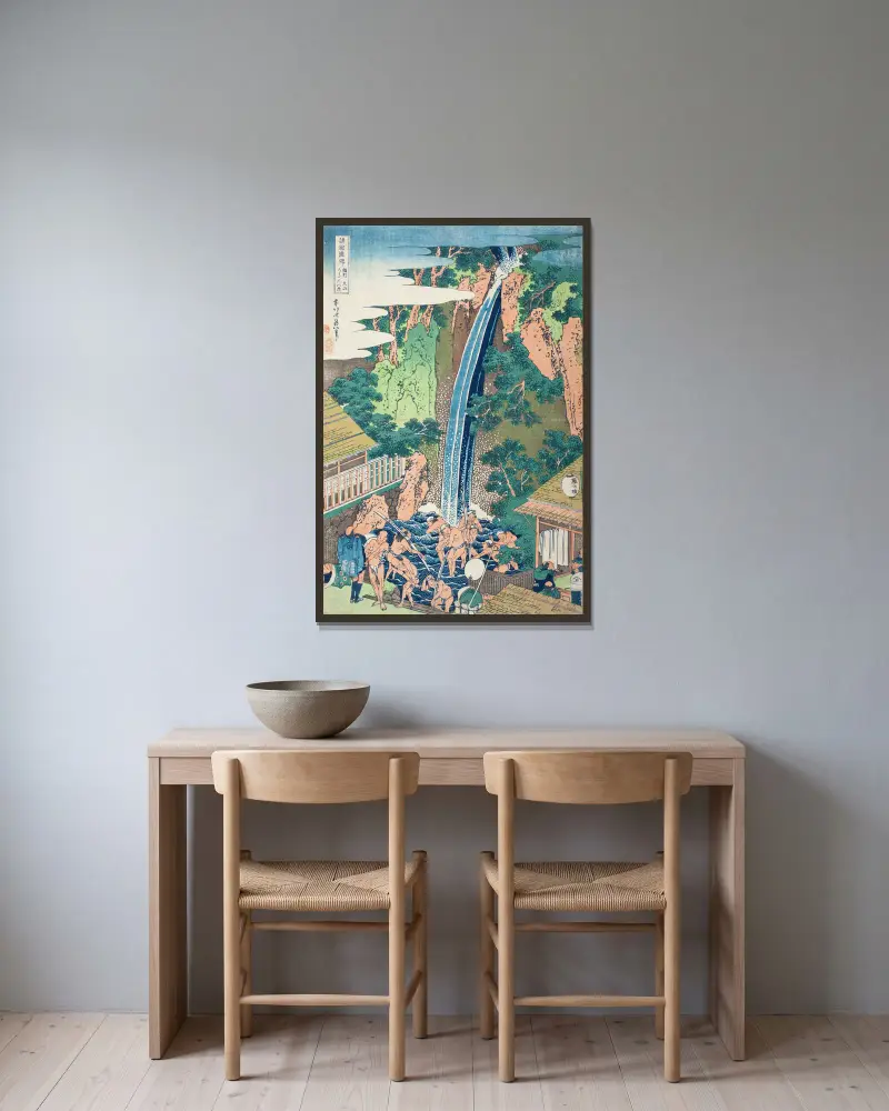 Rōbenfallet vid berget Ōyama i Sagamiprovinsen av Katsushika Hokusai inramad på en vägg
