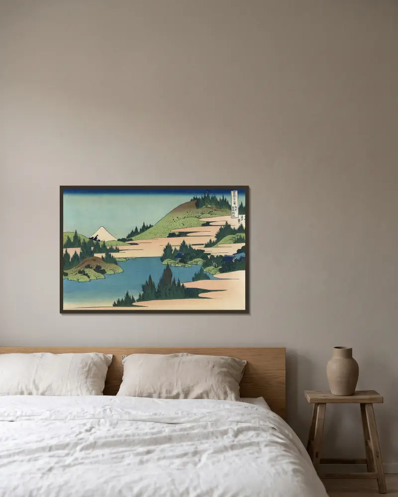 Sōshū hakone kosui av Katsushika Hokusai inramad på en vägg