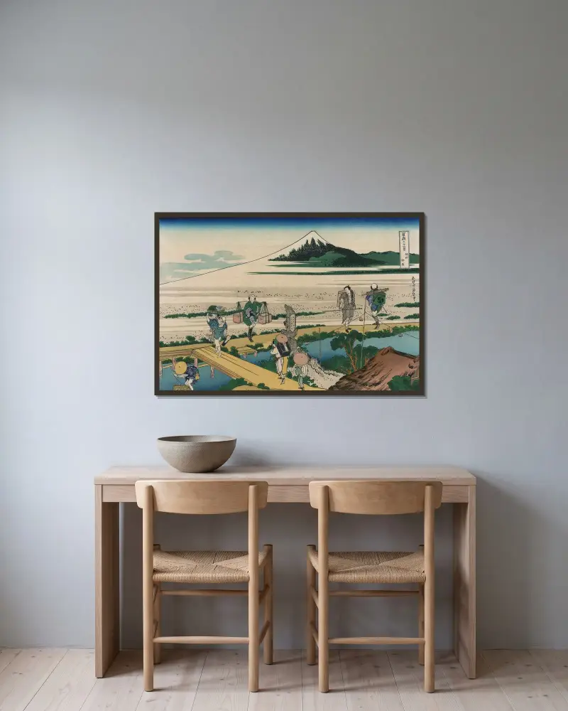 Sōshū nakahara av Katsushika Hokusai inramad på en vägg