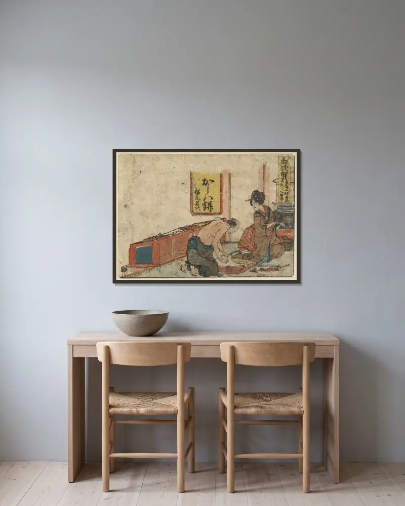 Shirasuka av Katsushika Hokusai inramad på en vägg
