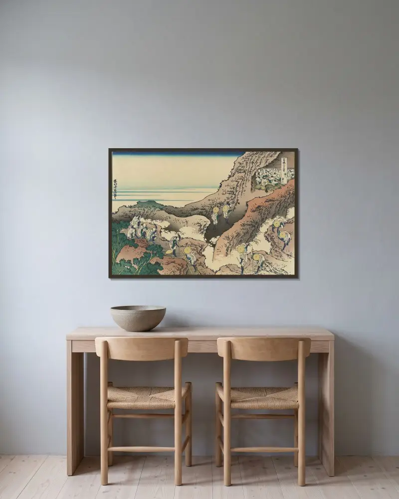 Shojin tozan av Katsushika Hokusai inramad på en vägg