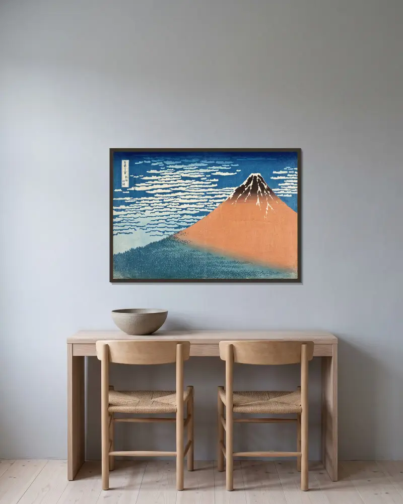 South Wind, Clear Dawn av Katsushika Hokusai inramad på en vägg