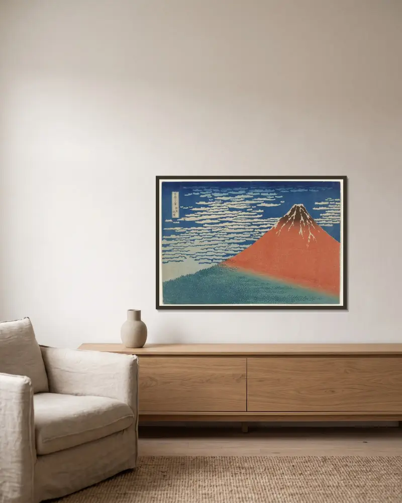 South Wind, Clear Weather av Katsushika Hokusai inramad på en vägg