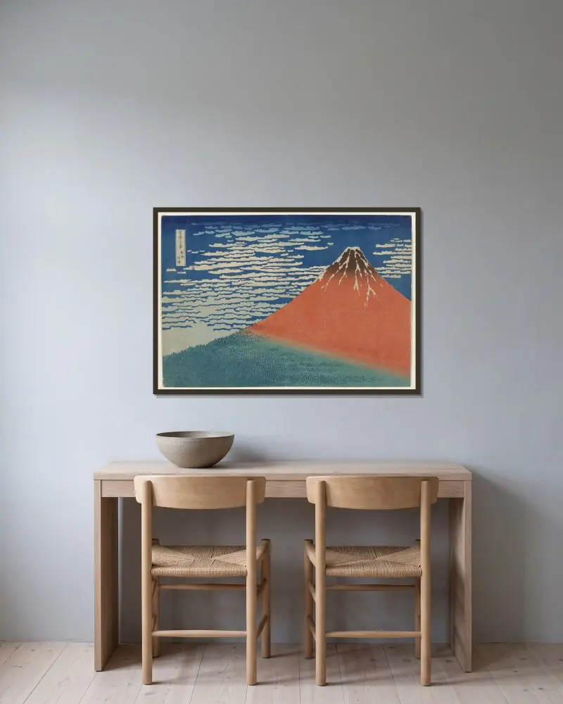 South Wind, Clear Weather av Katsushika Hokusai inramad på en vägg
