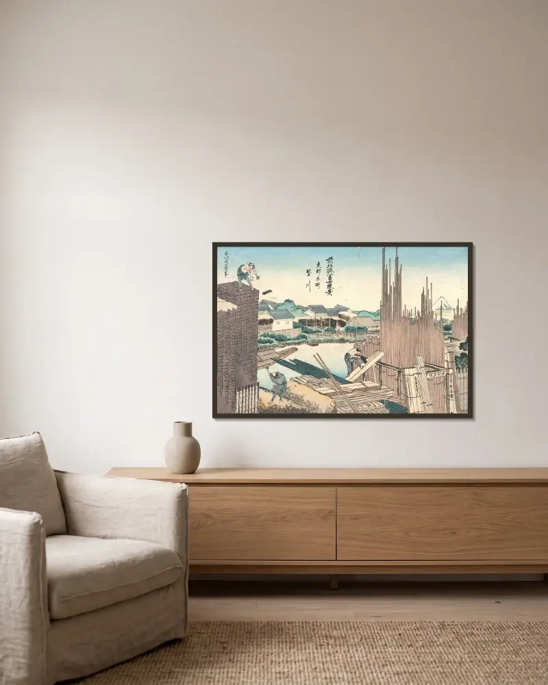 Tatekawa in Honjo, die östliche Hauptstadt von Katsushika Hokusai gerahmt an einer Wand