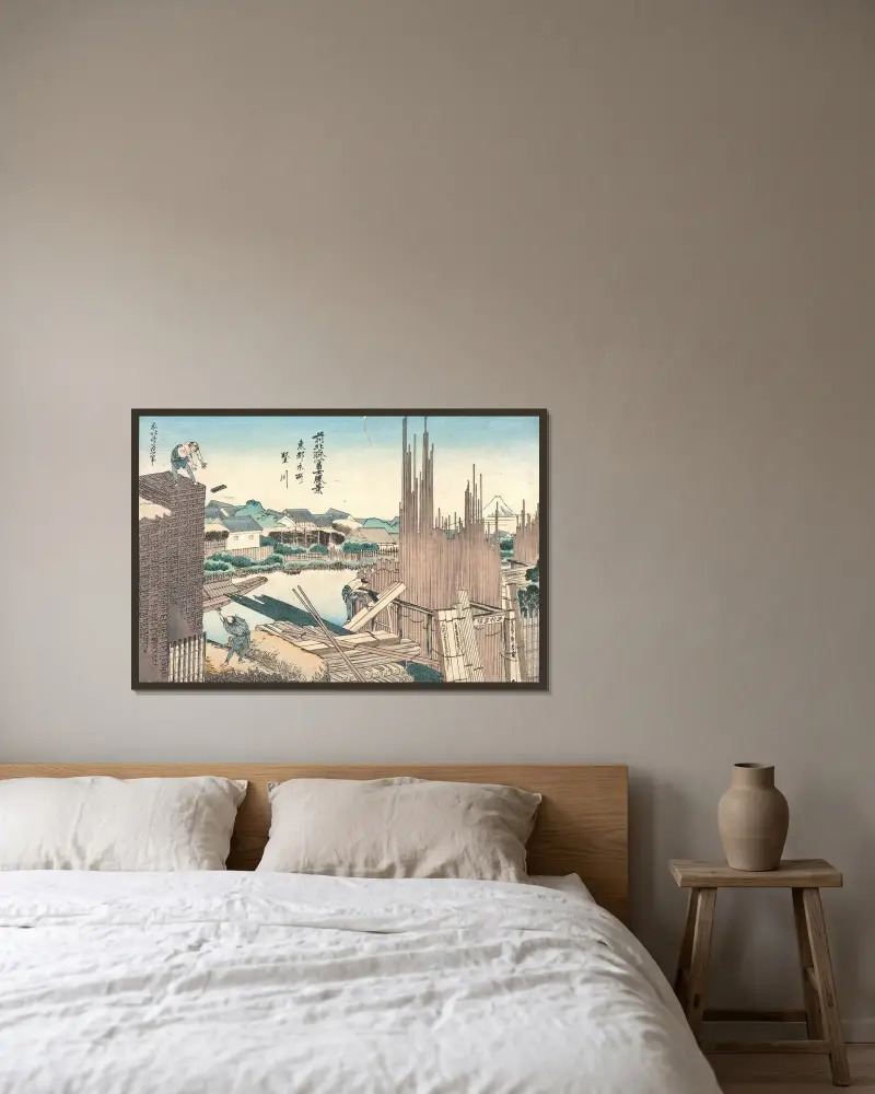 Tatekawa in Honjo, die östliche Hauptstadt von Katsushika Hokusai gerahmt an einer Wand