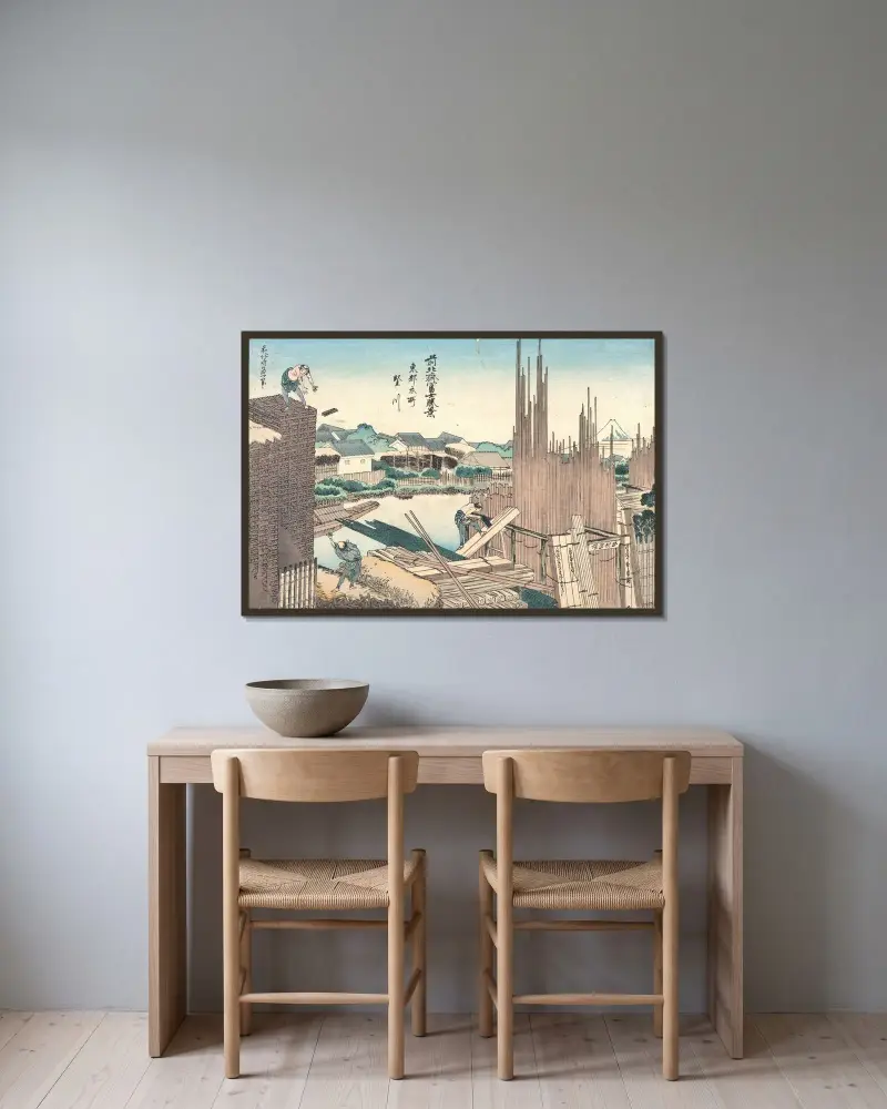 Tatekawa in Honjo, die östliche Hauptstadt von Katsushika Hokusai gerahmt an einer Wand