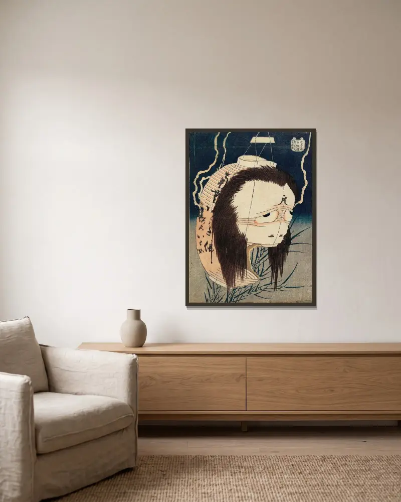 The Lantern Ghost, Iwa av Katsushika Hokusai inramad på en vägg