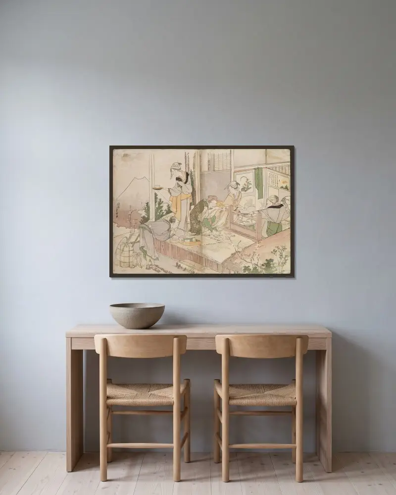 Ohne Titel von Katsushika Hokusai gerahmt an einer Wand