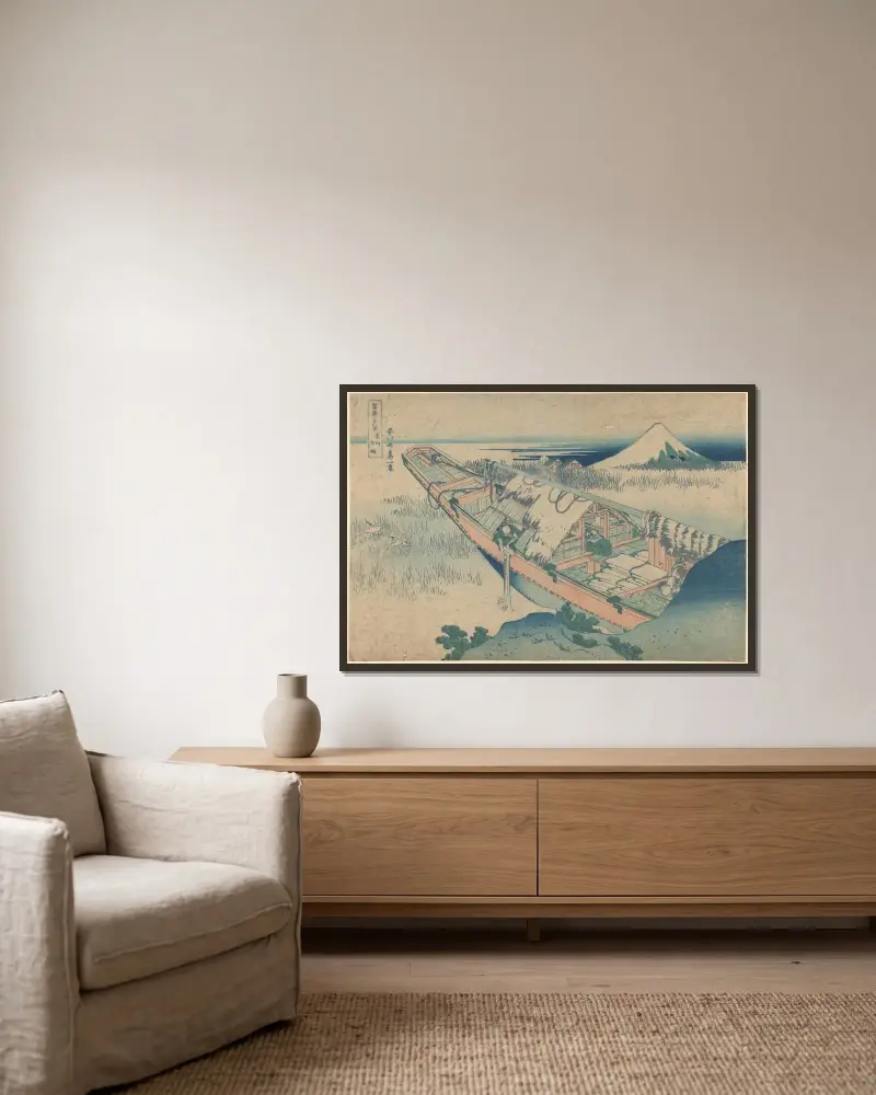 Ushibori i provinsen Hitachi av Katsushika Hokusai inramad på en vägg