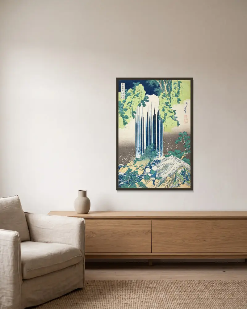 Yōrō Falls in Mino Province av Katsushika Hokusai inramad på en vägg