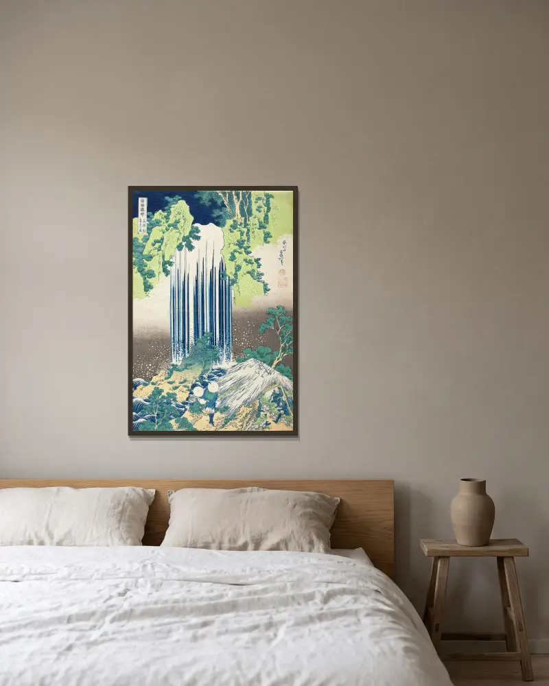 Yōrō Falls in Mino Province av Katsushika Hokusai inramad på en vägg
