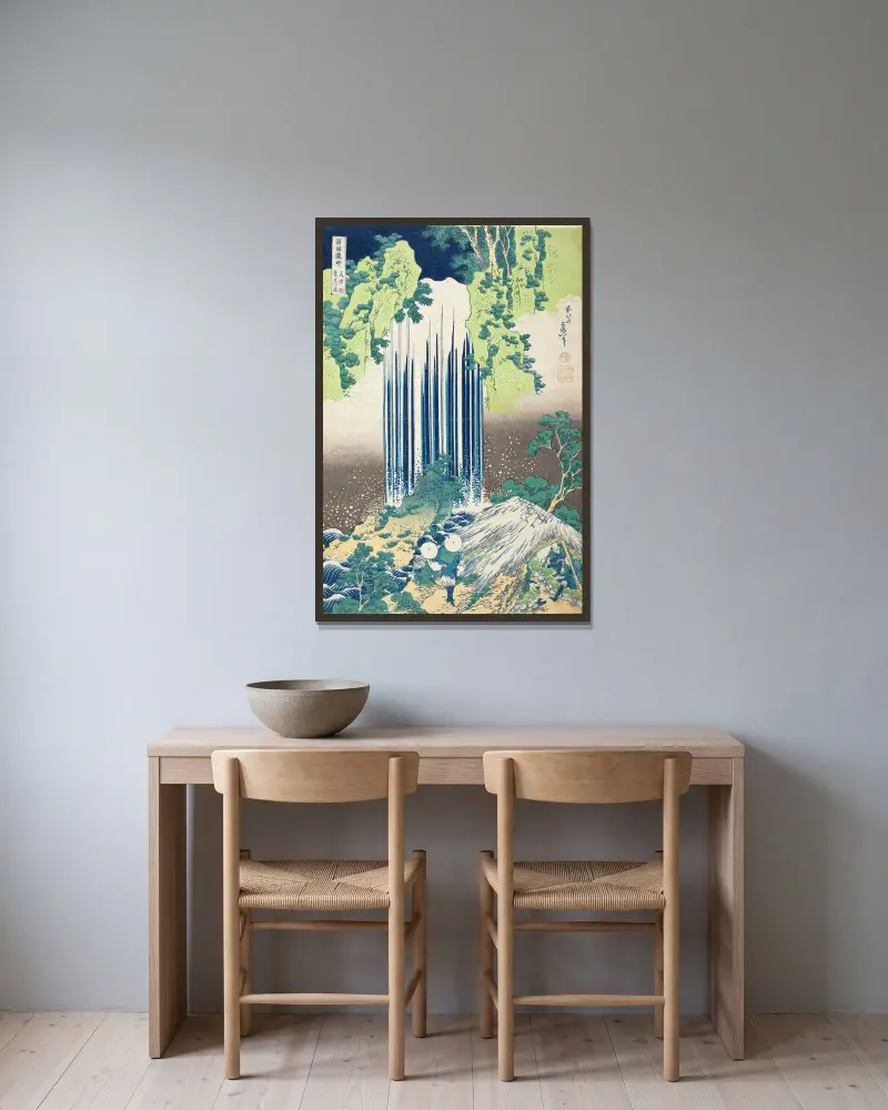 Yōrō Falls in Mino Province av Katsushika Hokusai inramad på en vägg