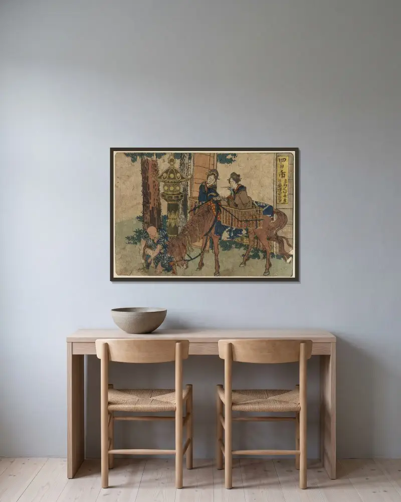Yokkaichi av Katsushika Hokusai inramad på en vägg