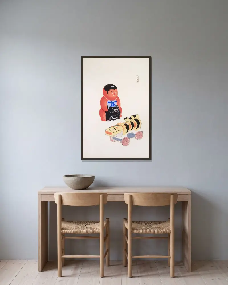 Zbiór ilustracji japońskich zabawek Kyosena, pl. 17, Kawasaki Kyosen w ramie na ścianie