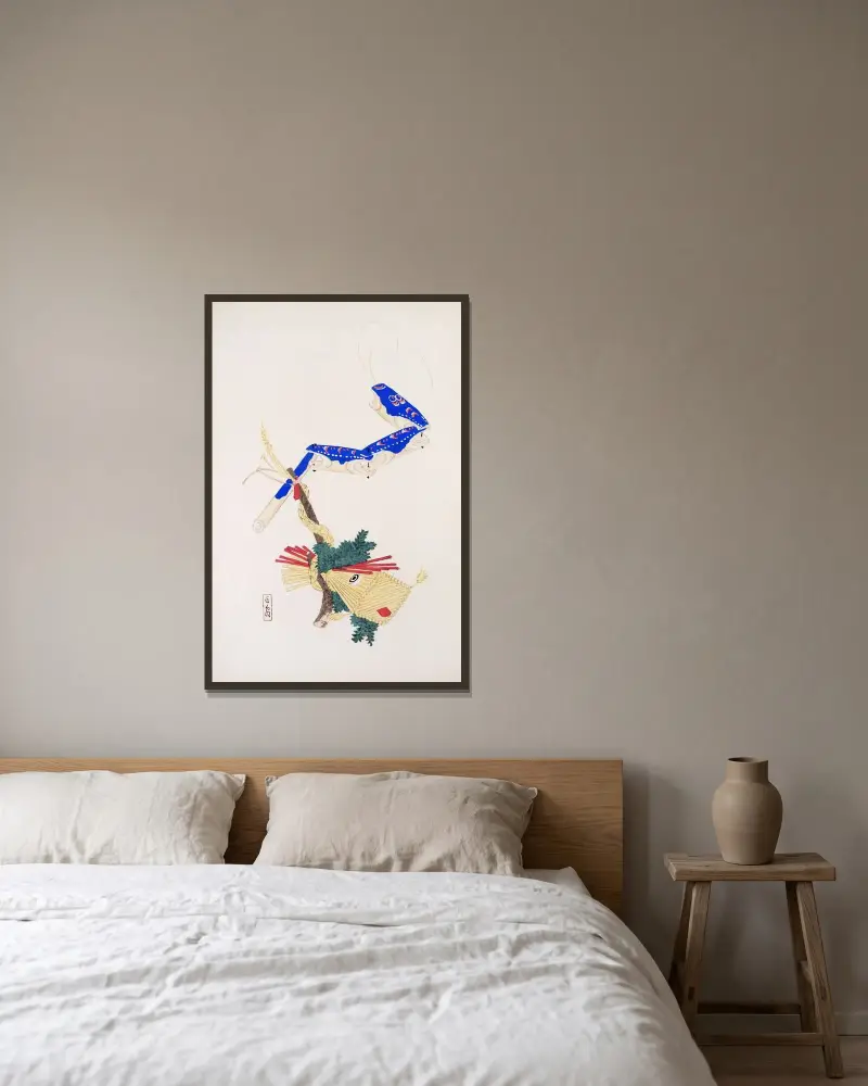 Kyosenovy sebrané ilustrace japonských hraček, pl. 028, Kawasaki Kyosen v rámu na stěně