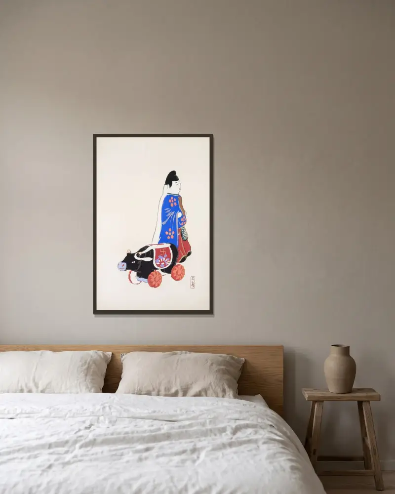 Kyosens gesammelte Illustrationen japanischer Spielzeuge, Tafel 039 von Kawasaki Kyosen gerahmt an einer Wand