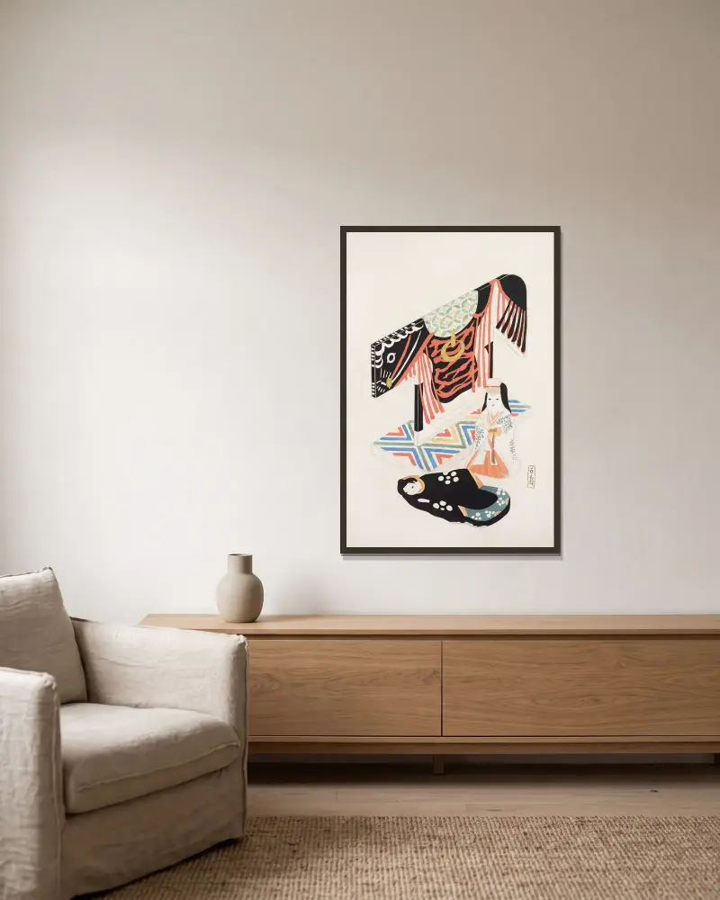 Kyosen: Zbiór ilustracji japońskich zabawek, tabl. 077, Kawasaki Kyosen w ramie na ścianie