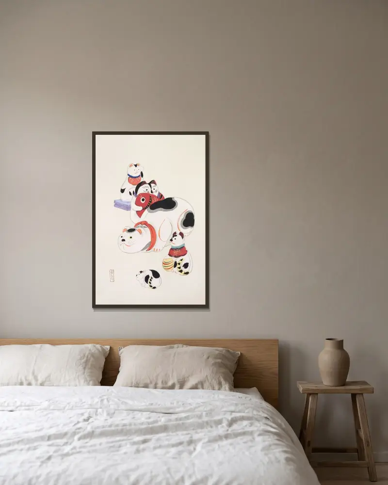 Kyosenovy shromážděné ilustrace japonských hraček, pl. 093, Kawasaki Kyosen v rámu na stěně