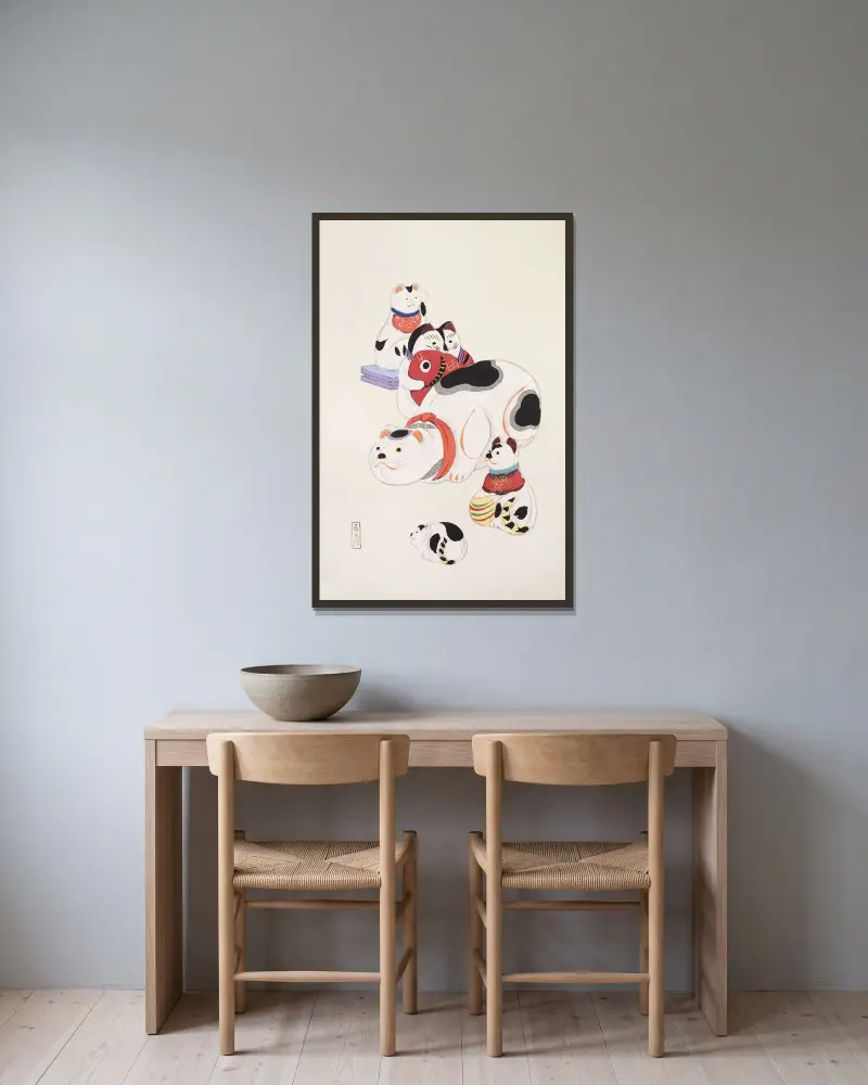 Kyosenovy shromážděné ilustrace japonských hraček, pl. 093, Kawasaki Kyosen v rámu na stěně