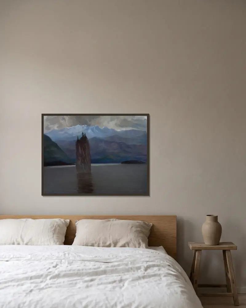 Norwegian fjord av Kazimierz Stabrowski inramad på en vägg