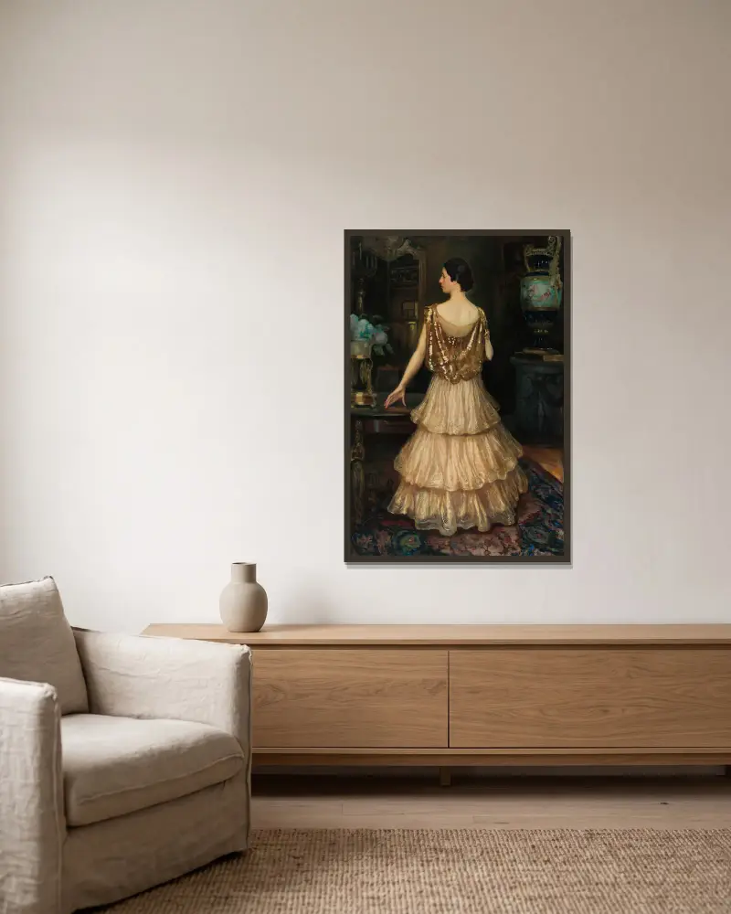 Portrait of Mrs. Gawrońska av Kazimierz Stabrowski inramad på en vägg