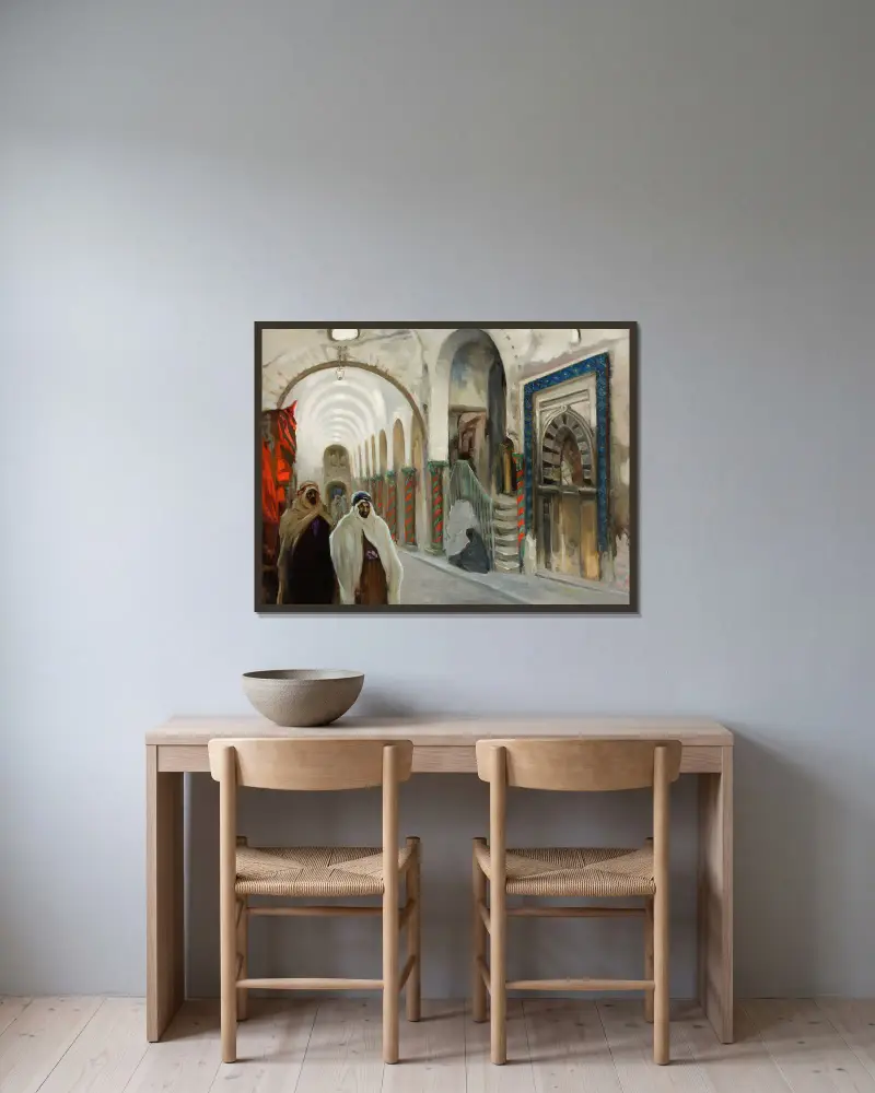 Souq in Kairouan av Kazimierz Stabrowski inramad på en vägg