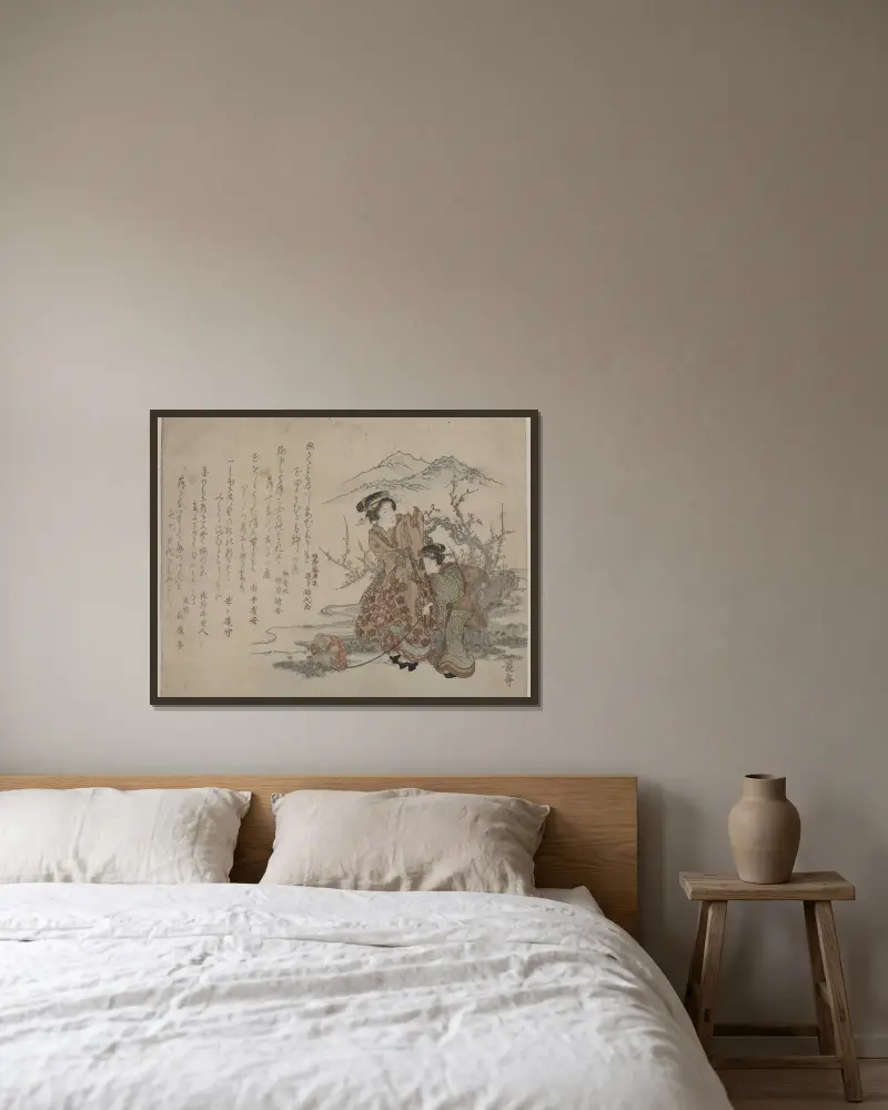 Baika saru hiku musume av Keisai Eisen inramad på en vägg