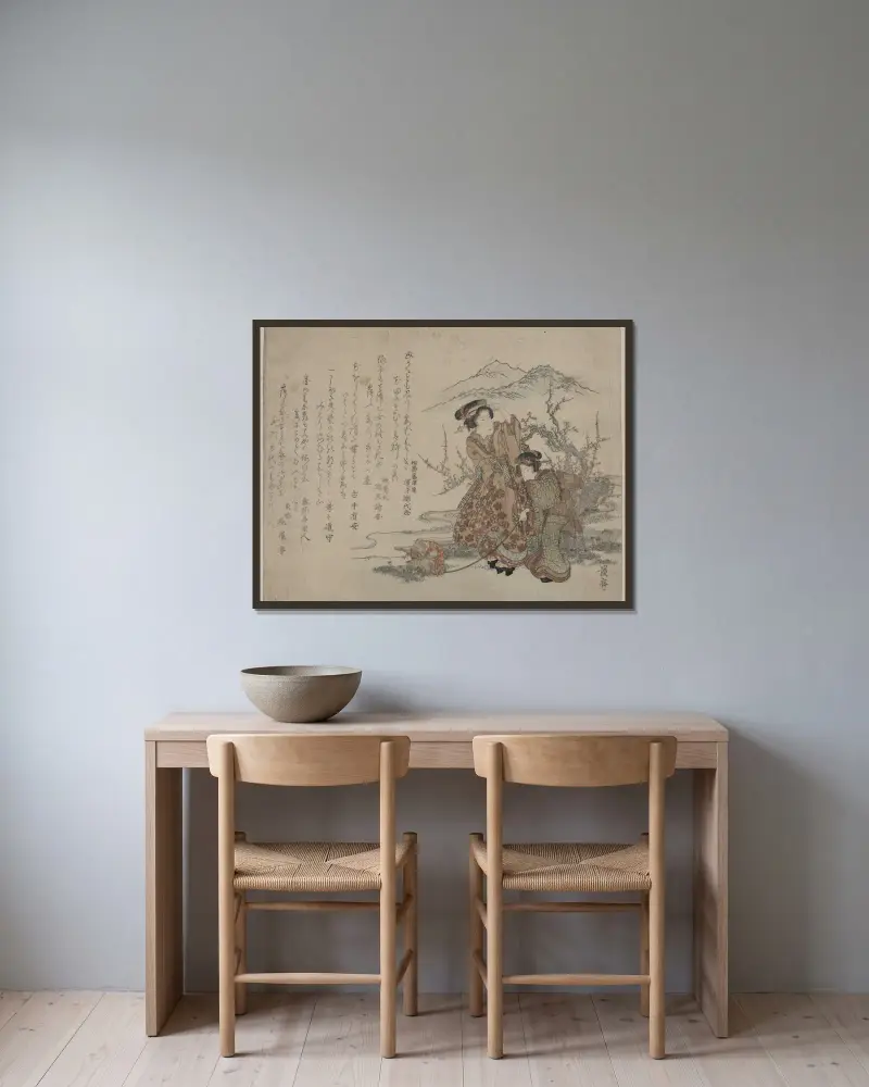 Baika saru hiku musume av Keisai Eisen inramad på en vägg