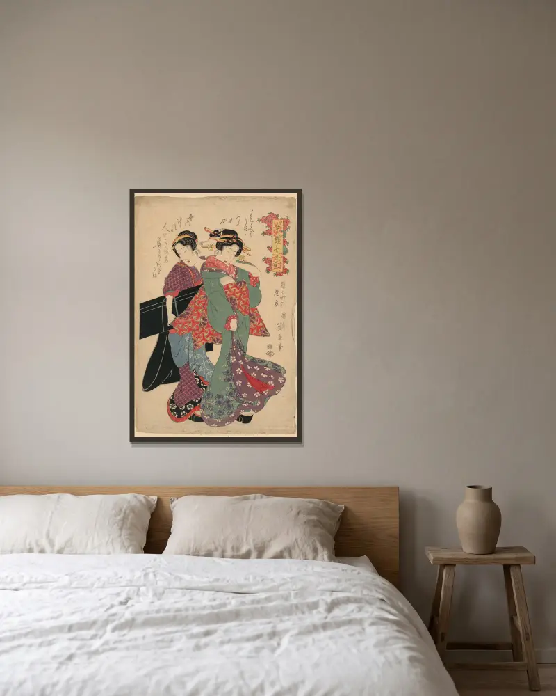 Kayoikomachi no mitate av Keisai Eisen inramad på en vägg