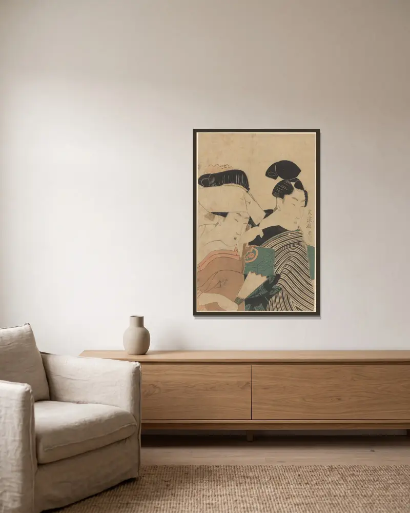 Liebende in Halbfigur von Keisai Eisen gerahmt an einer Wand
