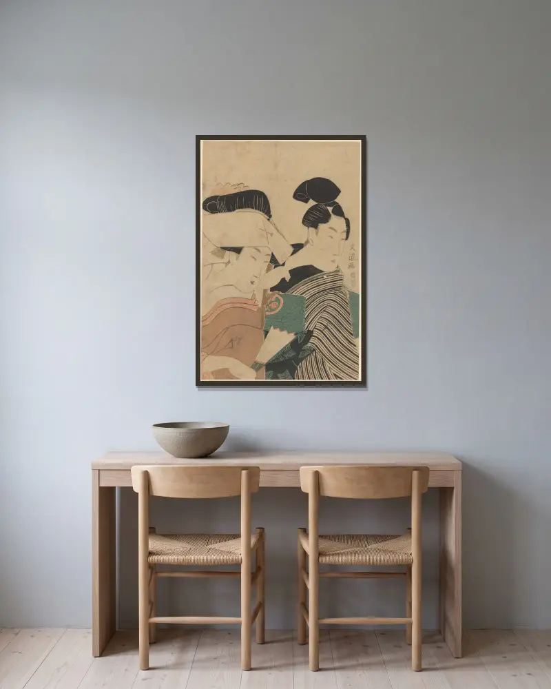 Liebende in Halbfigur von Keisai Eisen gerahmt an einer Wand