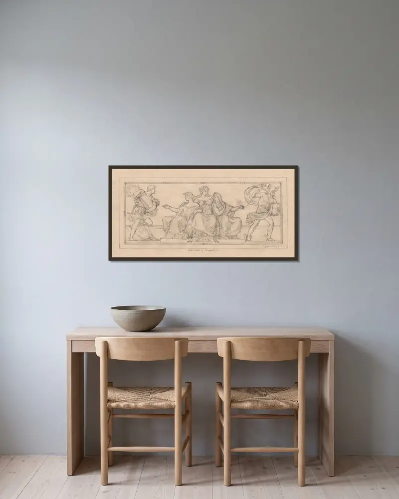 Design för amerikansk valuta av Kenyon Cox inramad på en vägg