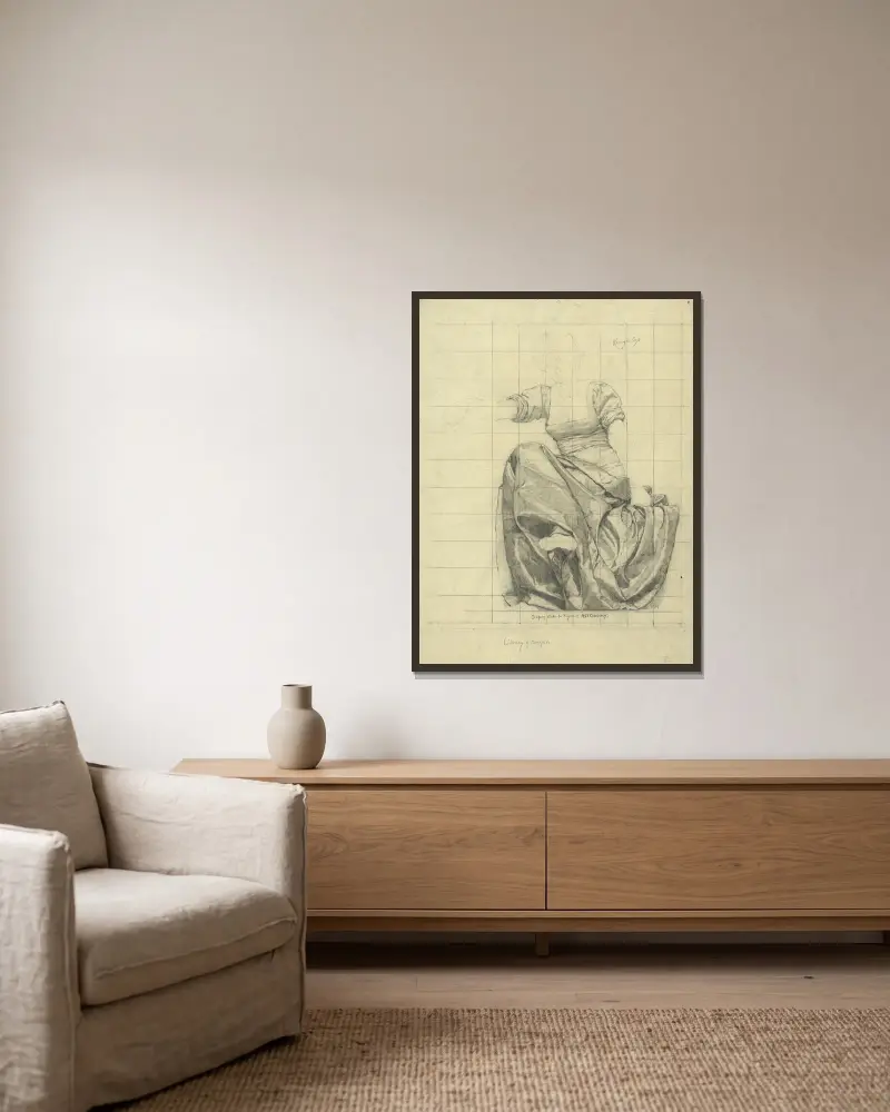 Drapery study for figure of Astronomy av Kenyon Cox inramad på en vägg