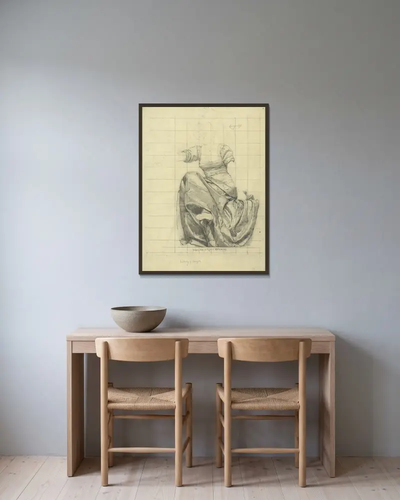 Drapery study for figure of Astronomy av Kenyon Cox inramad på en vägg