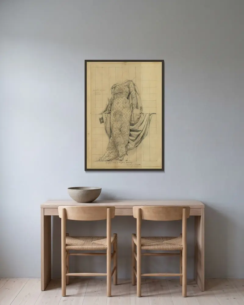 Drapery study for figure of Botany av Kenyon Cox inramad på en vägg