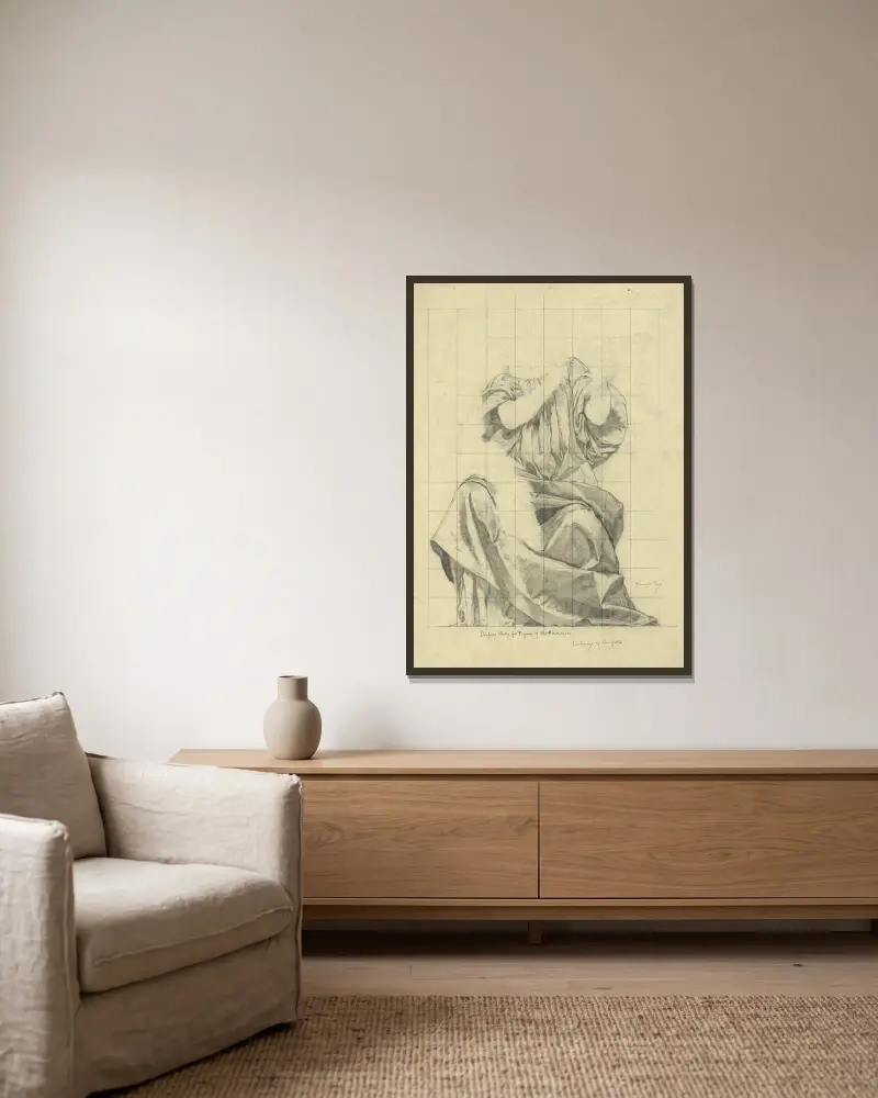 Drapery study for figure of Mathematics av Kenyon Cox inramad på en vägg
