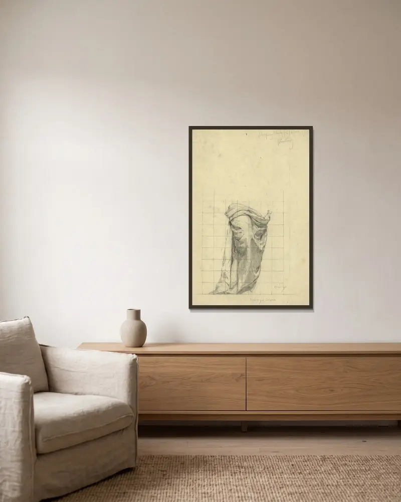 Drapery study for figure of Painting av Kenyon Cox inramad på en vägg