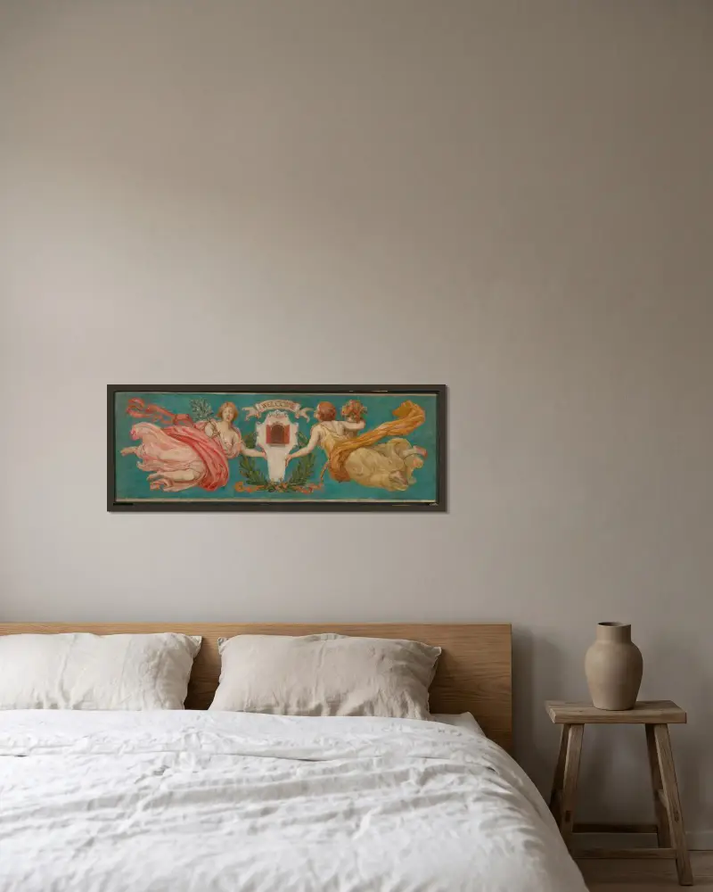 Studie till muralmålning på Hotel Manhattan, 'Fred och överflöd' av Kenyon Cox inramad på en vägg