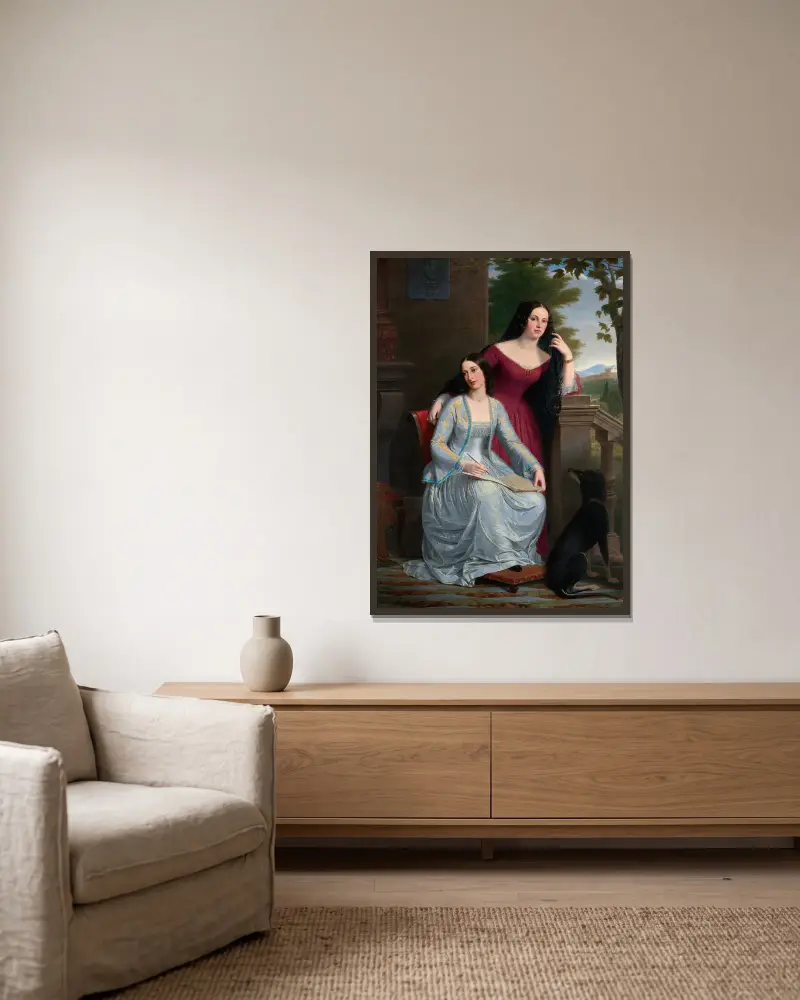 Two Women in an Italian Landscape av Miner Kilbourne Kellogg inramad på en vägg