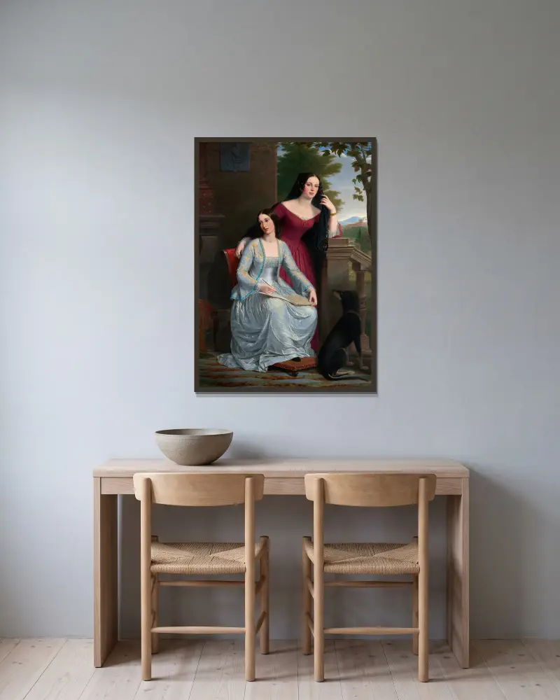 Two Women in an Italian Landscape av Miner Kilbourne Kellogg inramad på en vägg