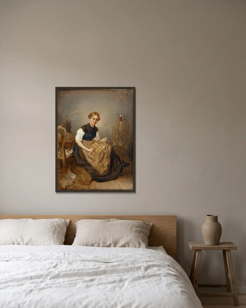 En flicka som kardar av Kilian Zoll inramad på en vägg