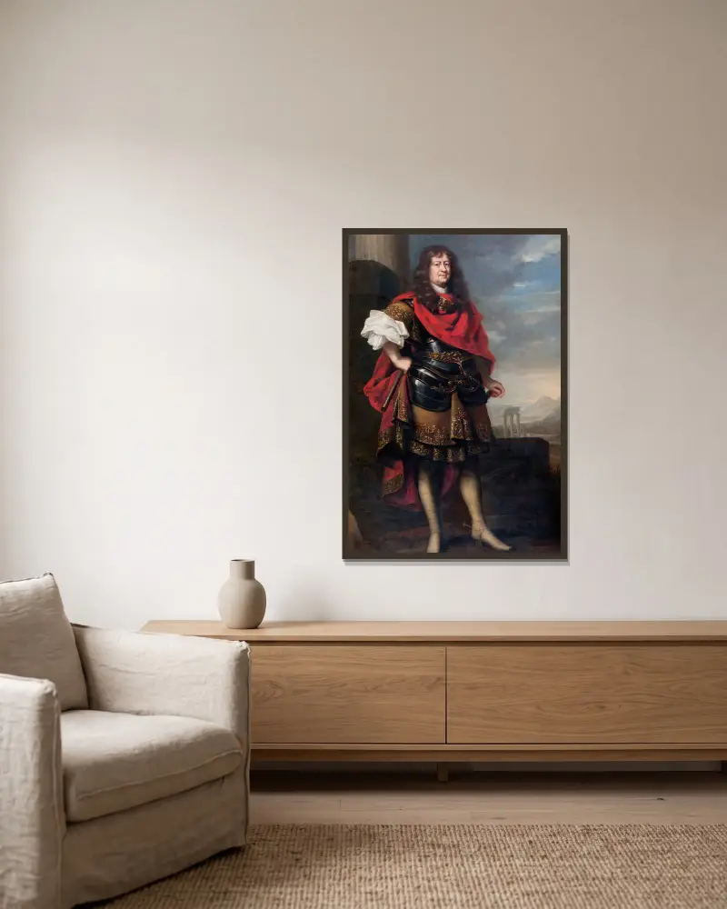 Baron Bengt Horn als römischer Feldherr von David Klöcker Ehrenstrahl gerahmt an einer Wand