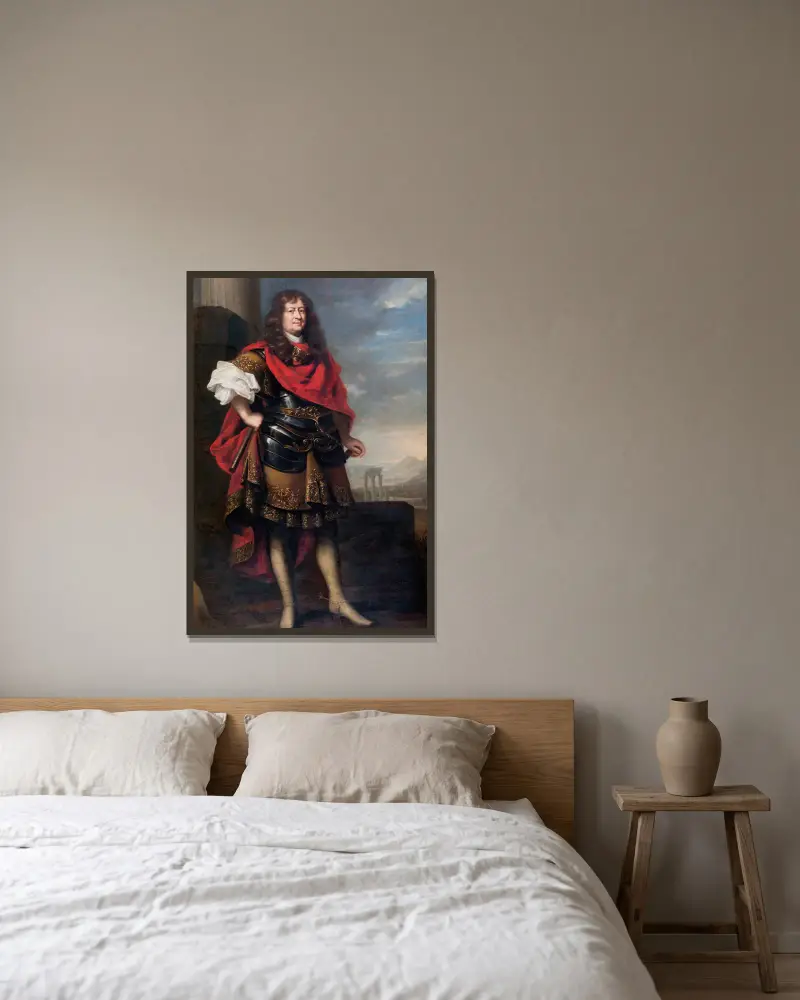 Baron Bengt Horn als römischer Feldherr von David Klöcker Ehrenstrahl gerahmt an einer Wand