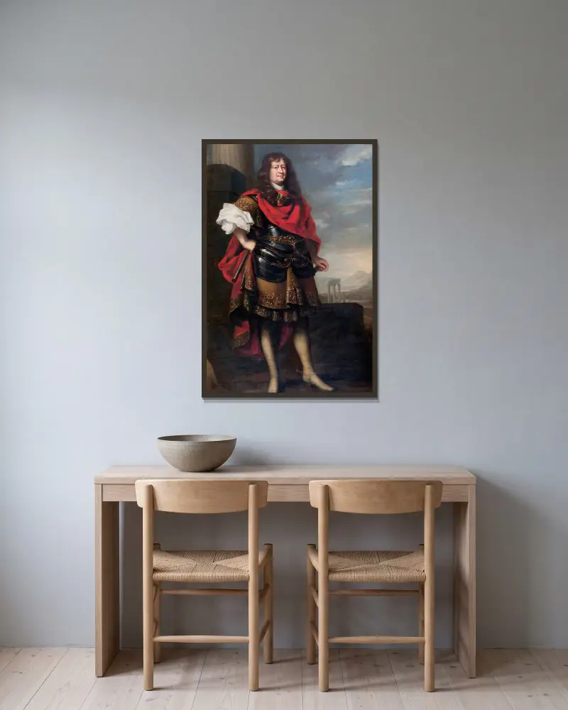 Baron Bengt Horn als römischer Feldherr von David Klöcker Ehrenstrahl gerahmt an einer Wand
