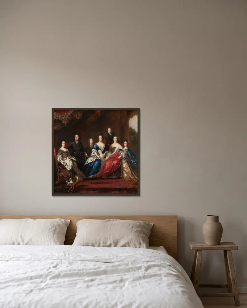 Karl XI:s familj med släktingar från hertigdömet Holstein-Gottorp av David Klöcker Ehrenstrahl inramad på en vägg