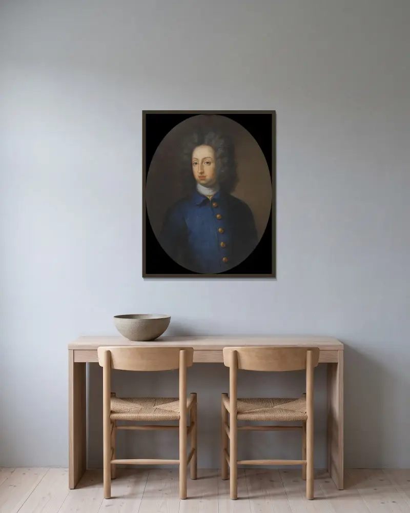 Karl XI, Sveriges konung av David Klöcker Ehrenstrahl inramad på en vägg