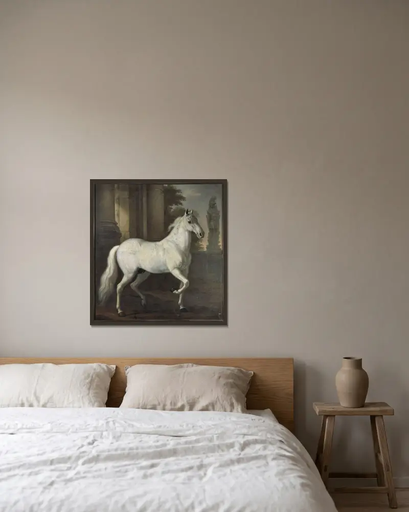 Karl XI’s horse Brilliant av David Klöcker Ehrenstrahl inramad på en vägg