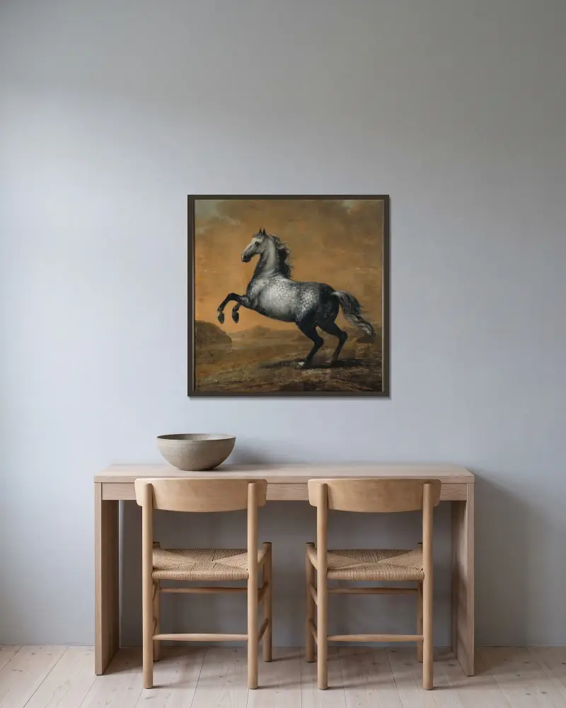 Karl XIs Leibpferd Der kleine Engländer von David Klöcker Ehrenstrahl gerahmt an einer Wand