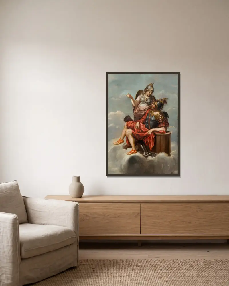Mars und Minerva von David Klöcker Ehrenstrahl gerahmt an einer Wand